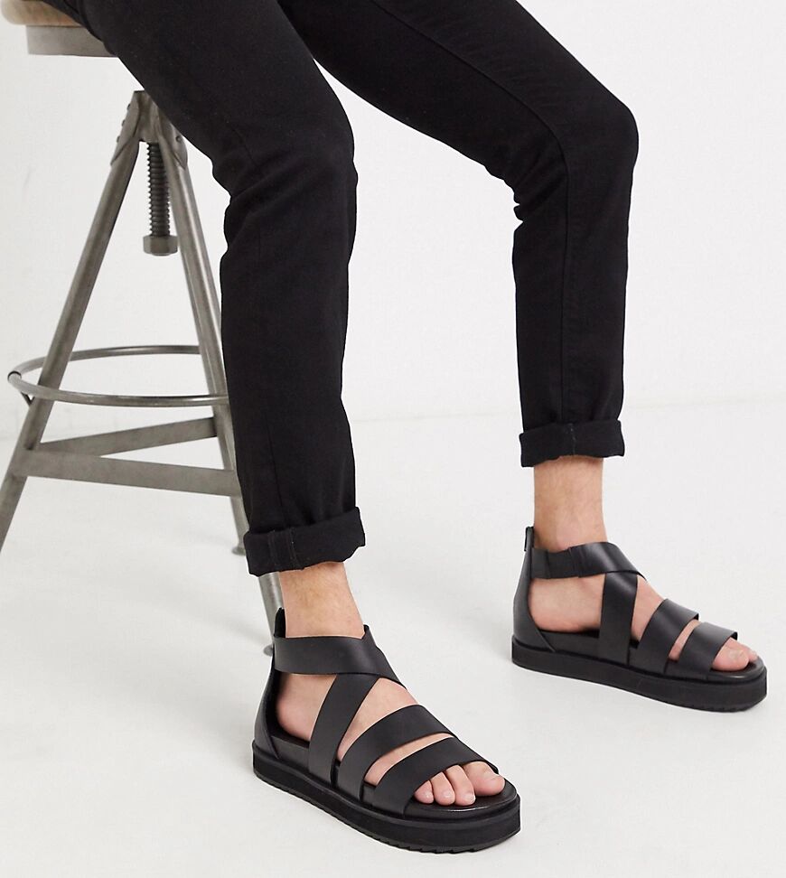 ASOS DESIGN Wide Fit gladiator sandals in black leather with chunky sole  Black