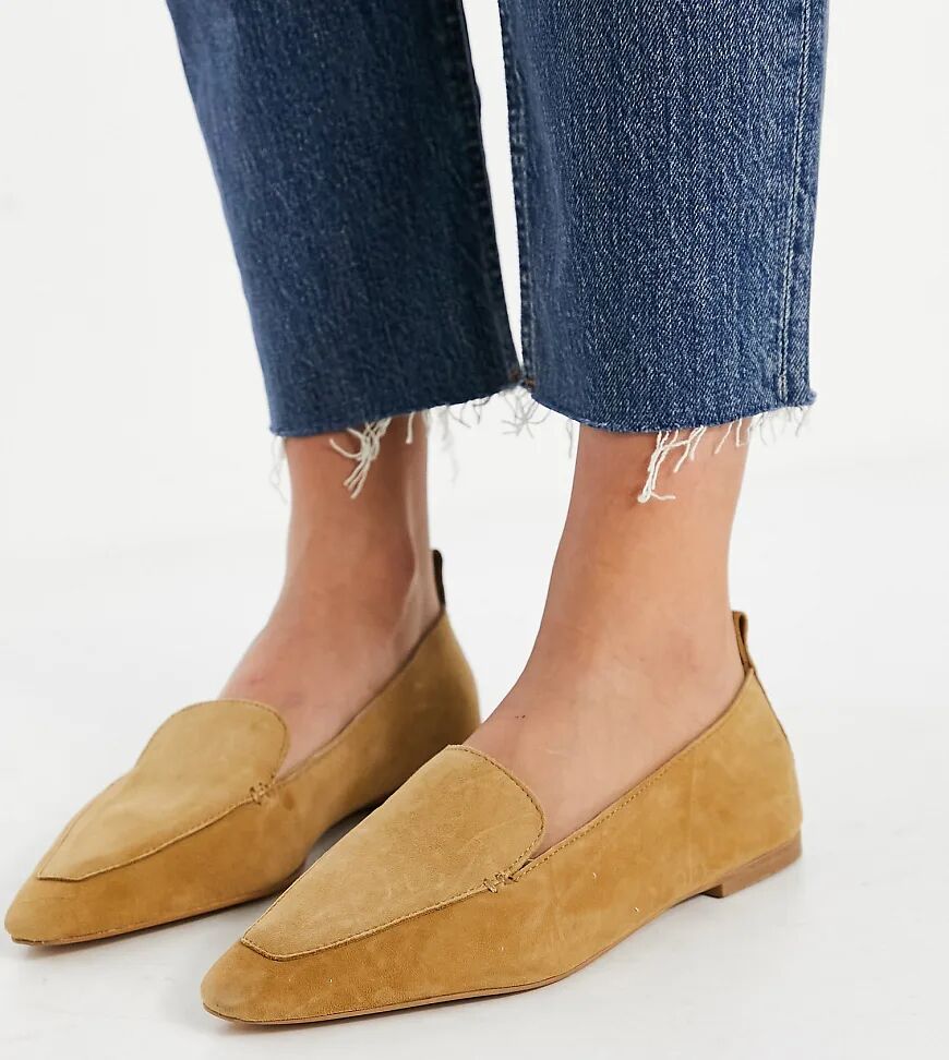 ASOS DESIGN Wide Fit Miley suede loafers in taupe-Neutral  Neutral