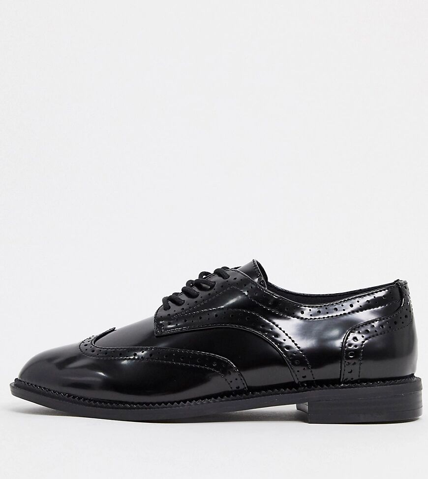 ASOS DESIGN Wide Fit More flat lace up shoes in black  Black