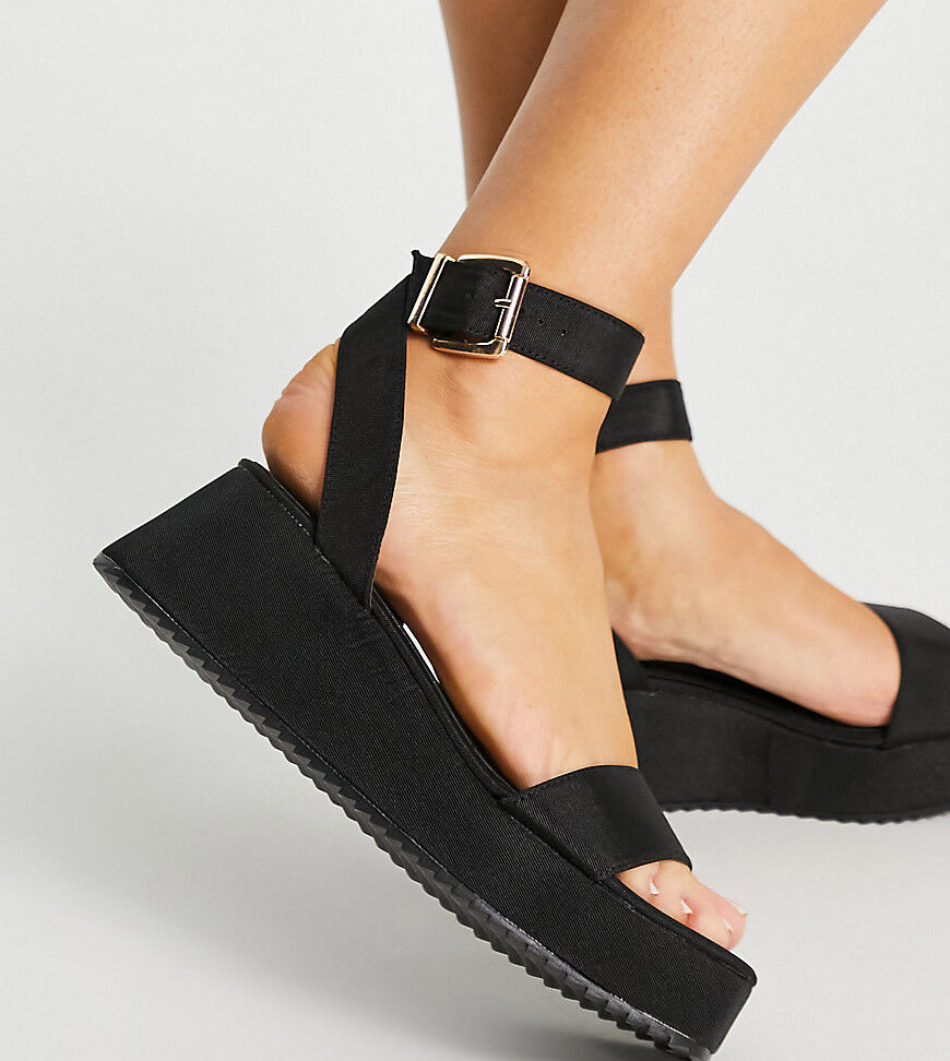 ASOS DESIGN Wide Fit Tatiana flatform sandals in black  Black