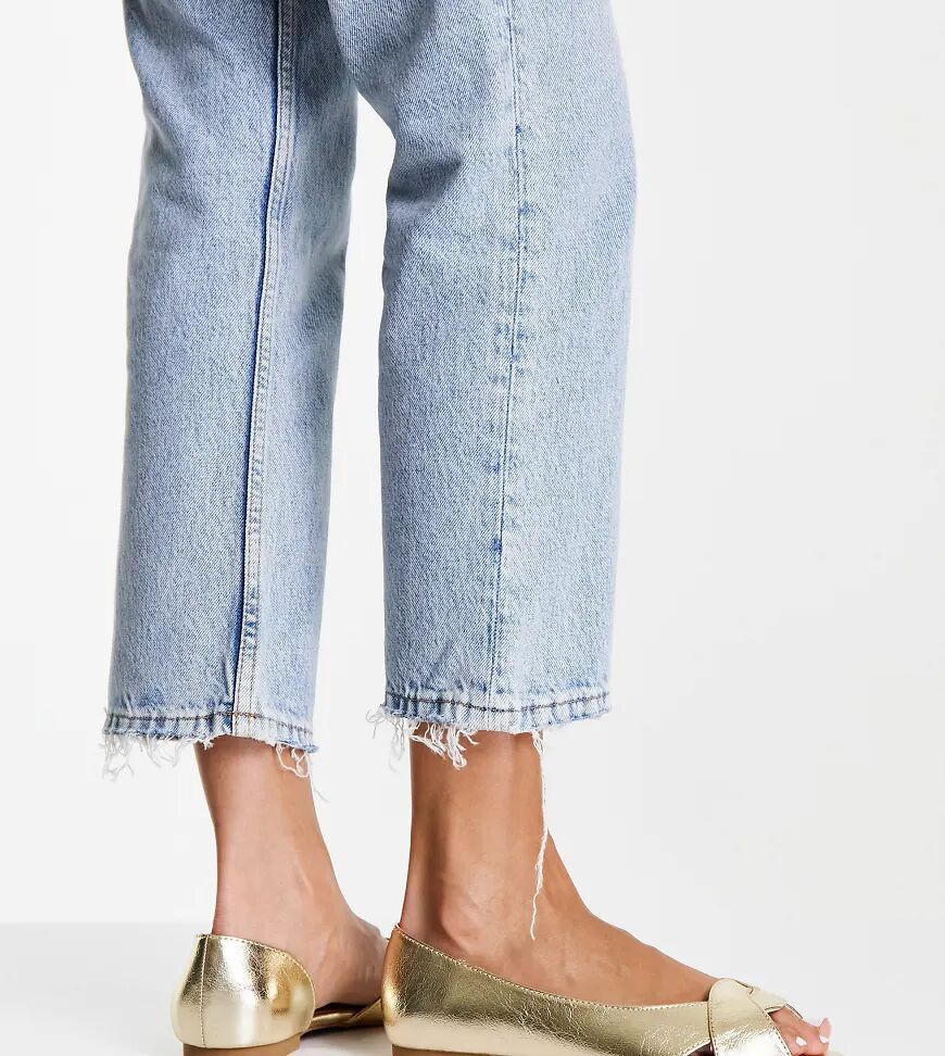 ASOS DESIGN Wide Fit Vale peeptoe ballet flats in gold  Gold