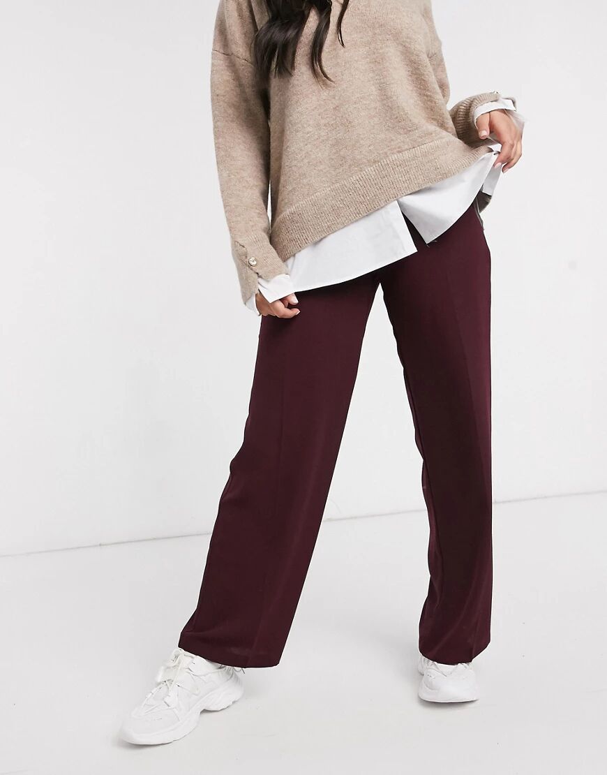 ASOS DESIGN wide leg trousers with clean high waist in claret-Red  Red