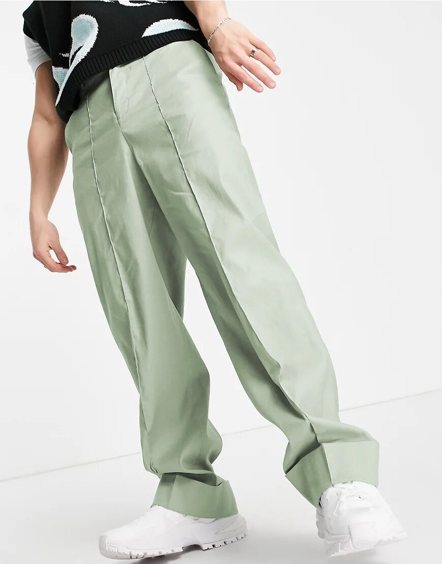 ASOS DESIGN wide smart trousers in green linen  Green