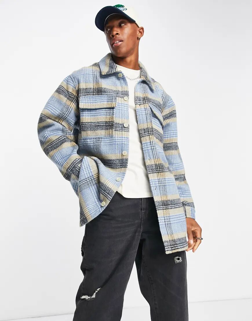 ASOS DESIGN wool mix shacket in blue and ecru check  Blue