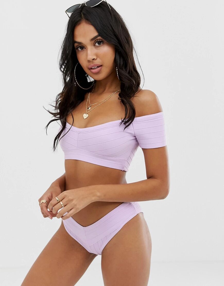 ASOS DESIGN wrap front bandage bikini bottom in lilac-Purple  Purple