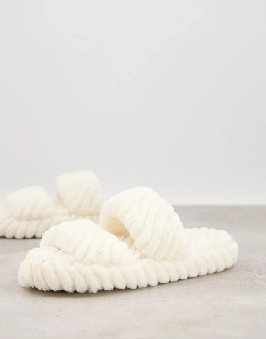 ASOS DESIGN Zhuji double strap slider slippers in cream-Neutral  Neutral