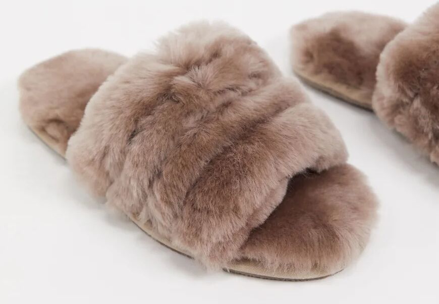 ASOS DESIGN Zola premium sheepskin slippers in mink-Brown  Brown