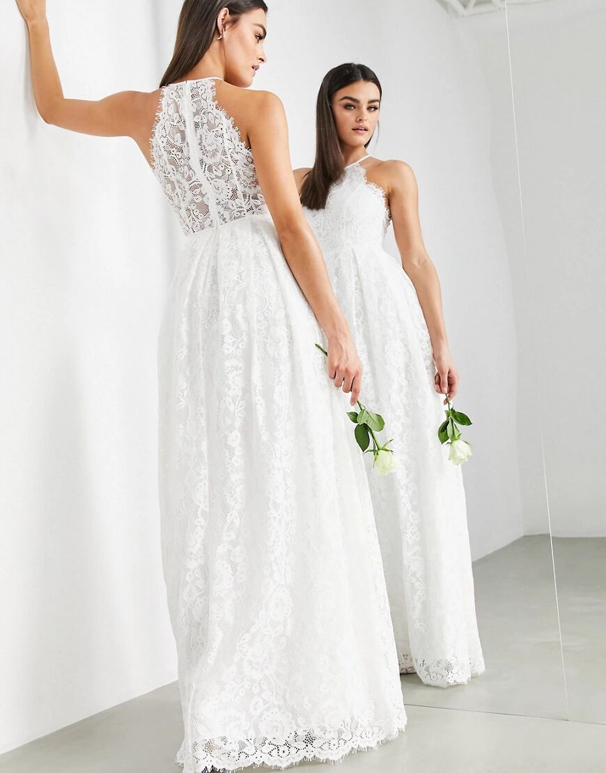 ASOS EDITION Amalie lace halter neck maxi wedding dress-White  White