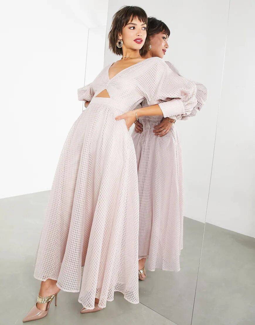 ASOS EDITION blouson sleeve midi dress in organza check in blush-Pink  Pink