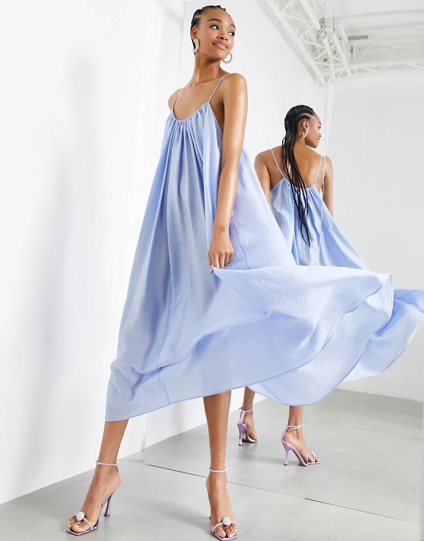 ASOS EDITION cami trapeze maxi dress with tie neck in powder blue  Blue