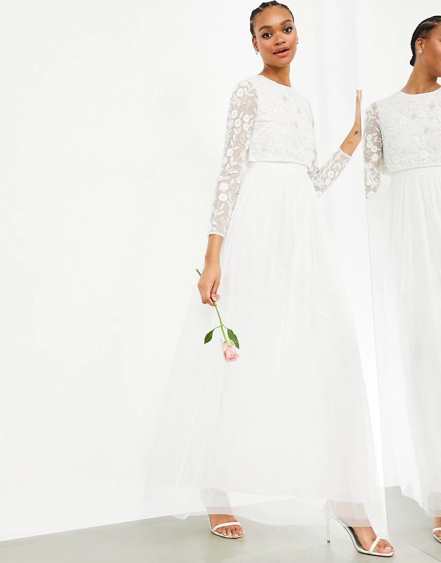 ASOS EDITION Fleur embellished crop top wedding dress-White  White