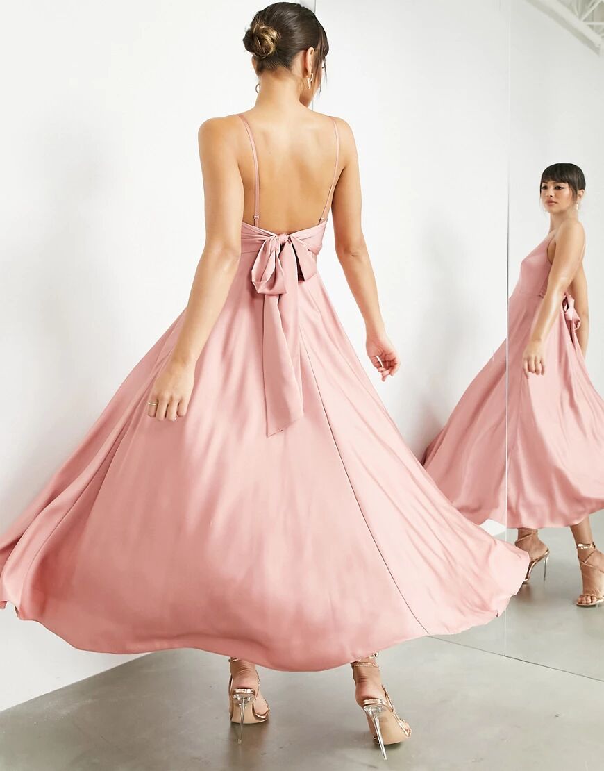 ASOS EDITION satin midi dress with tie back in dusky rose-Pink  Pink