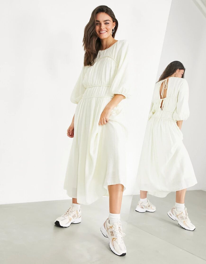 ASOS EDITION smock dress with seam details in cream-White  White