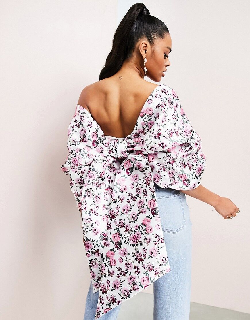 ASOS LUXE ultimate bow top in floral print-Multi  Multi