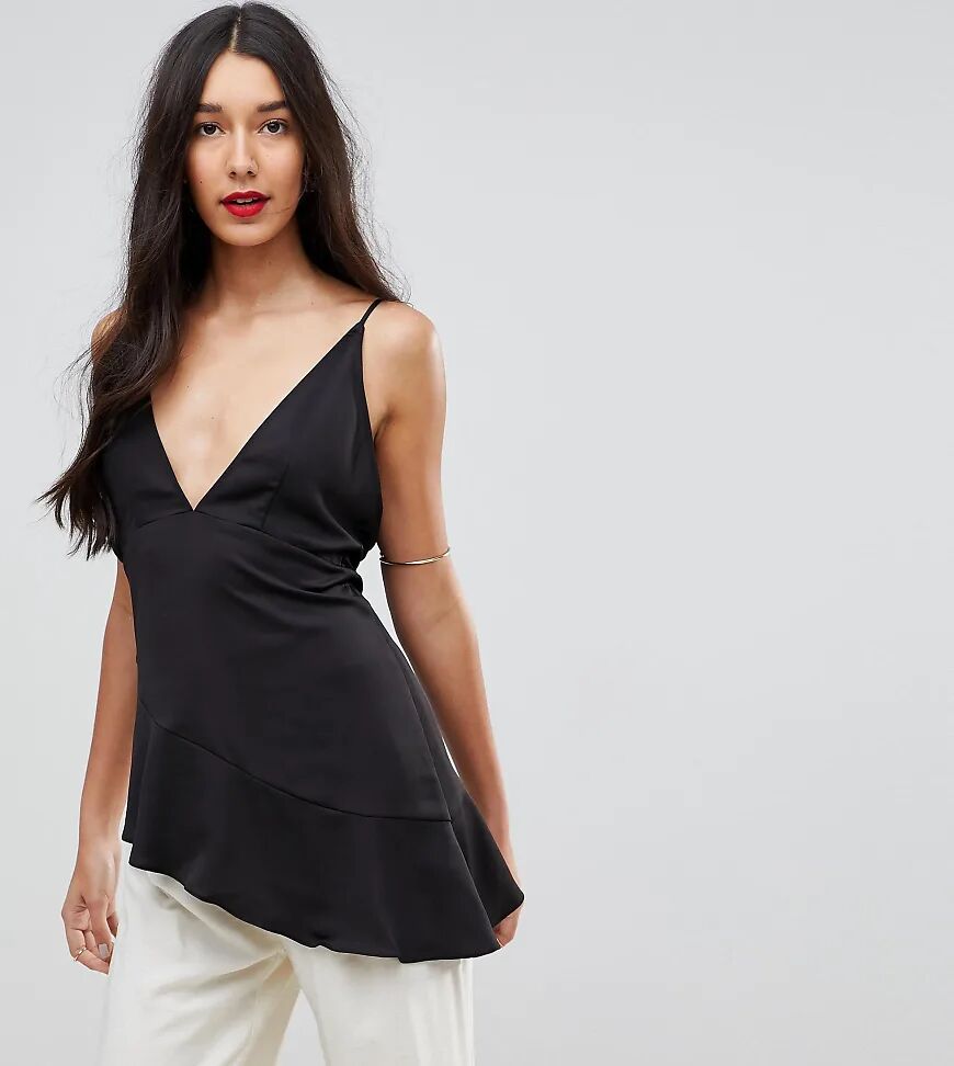 ASOS TALL Glam Longline Plunge Cami-Black  Black