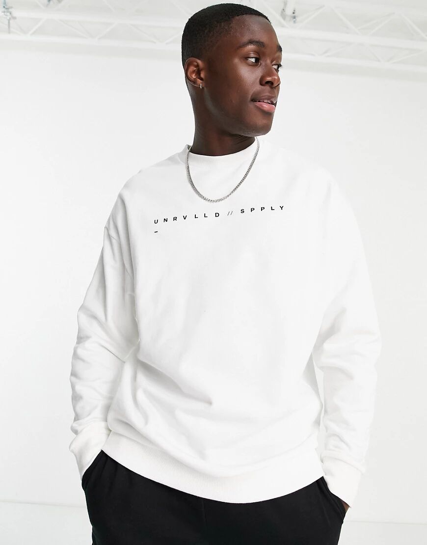 ASOS Unrvlld Spply oversized sweatshirt with logo print in white  White
