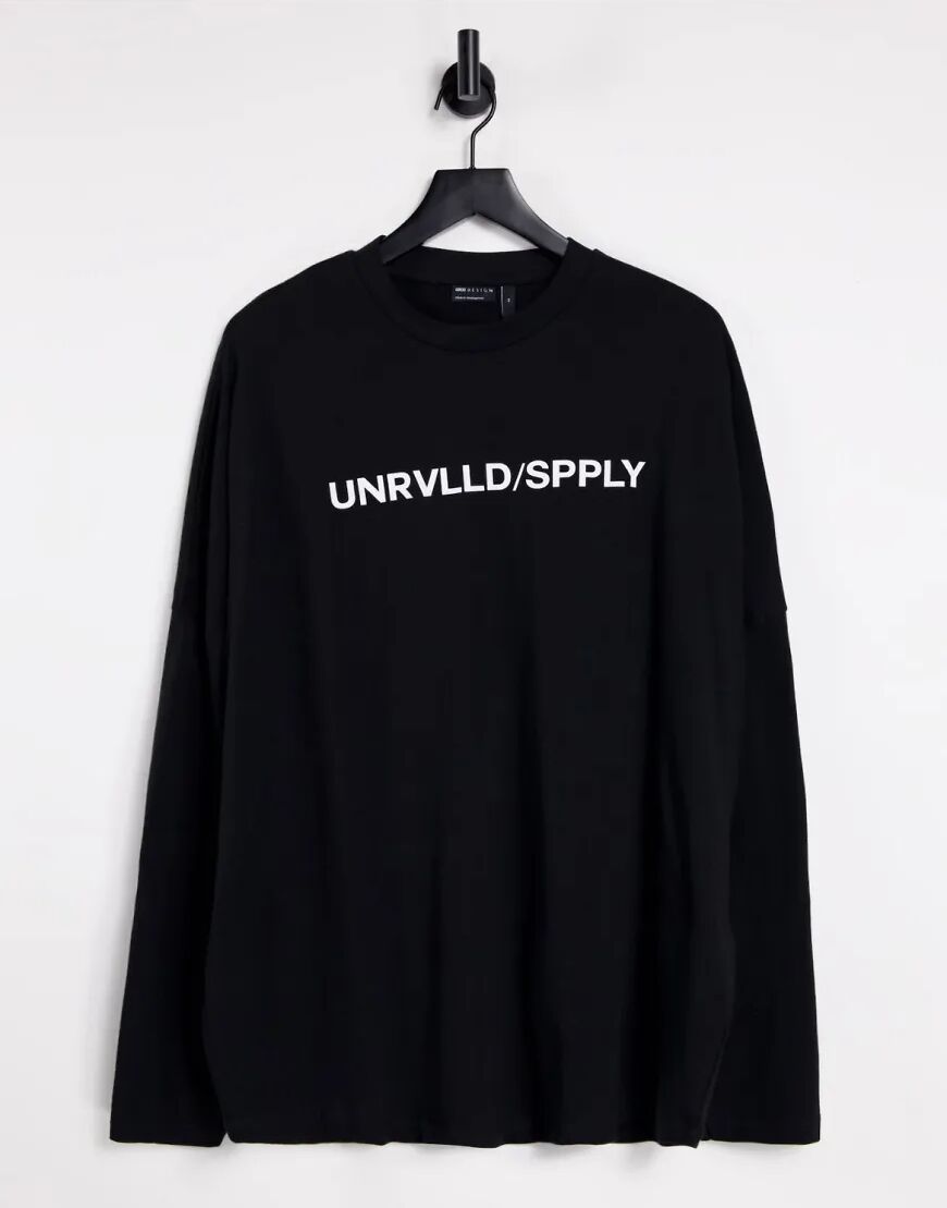 ASOS Unrvlld Spply super oversized long sleeve t-shirt with logo print in black  Black