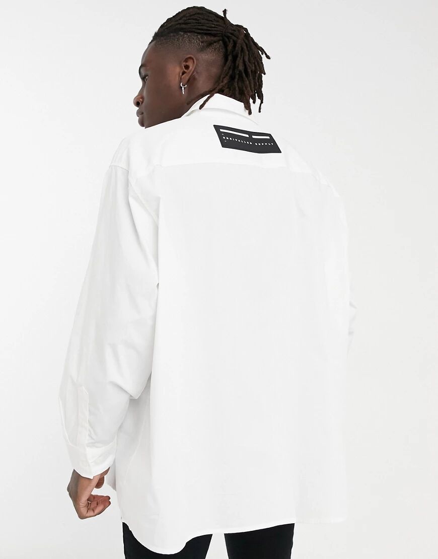 ASOS Unrvlld Spply super oversized white poplin shirt with rubberised badge logo  White