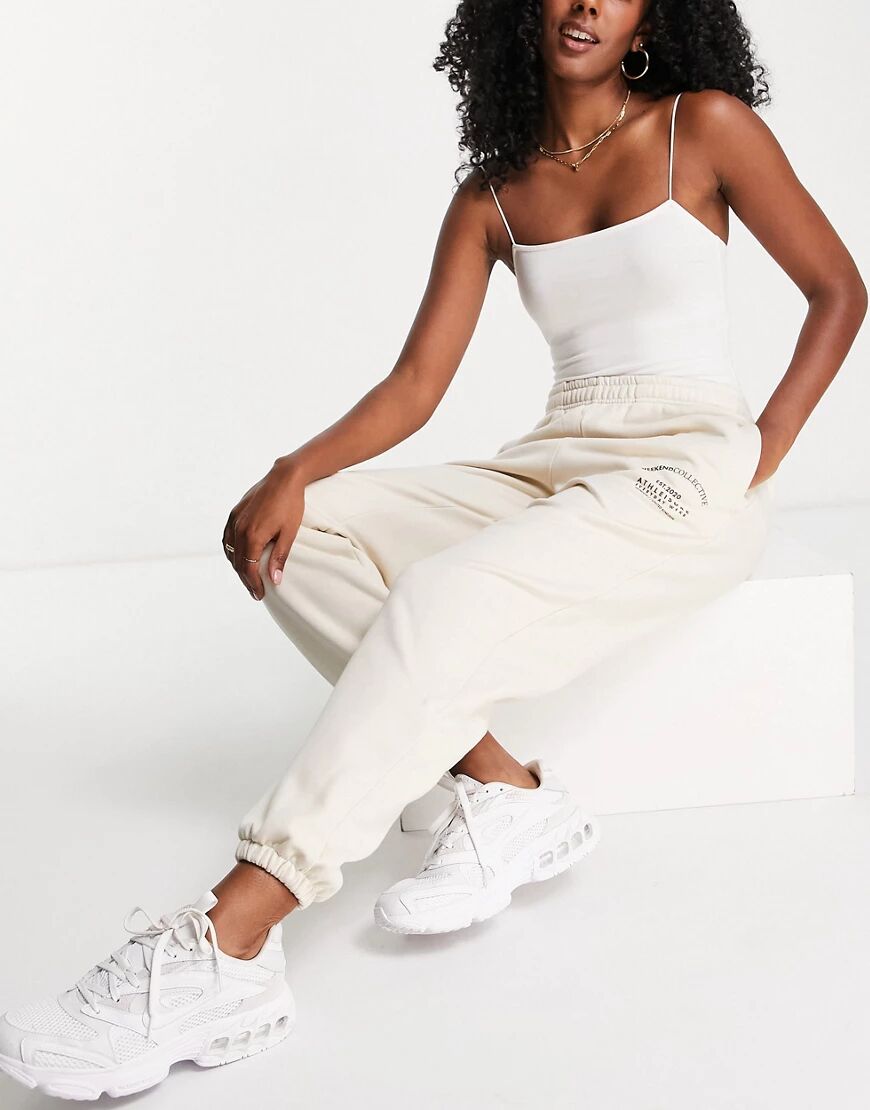ASOS Weekend Collective co-ord oversized jogger with arch logo in ecru-Neutral  Neutral