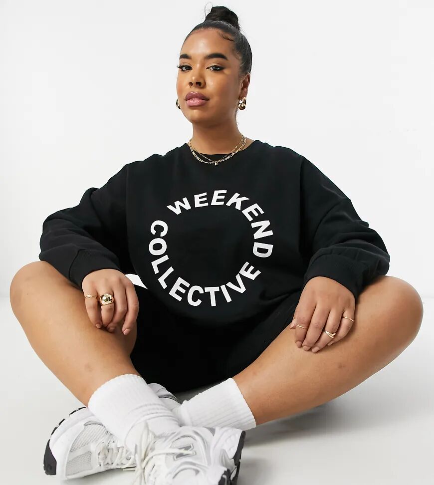 ASOS Weekend Collective Curve oversized sweatshirt with logo in black  Black