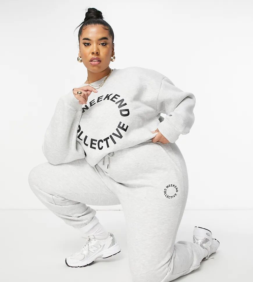 ASOS Weekend Collective Curve oversized sweatshirt with logo in grey marl  Grey