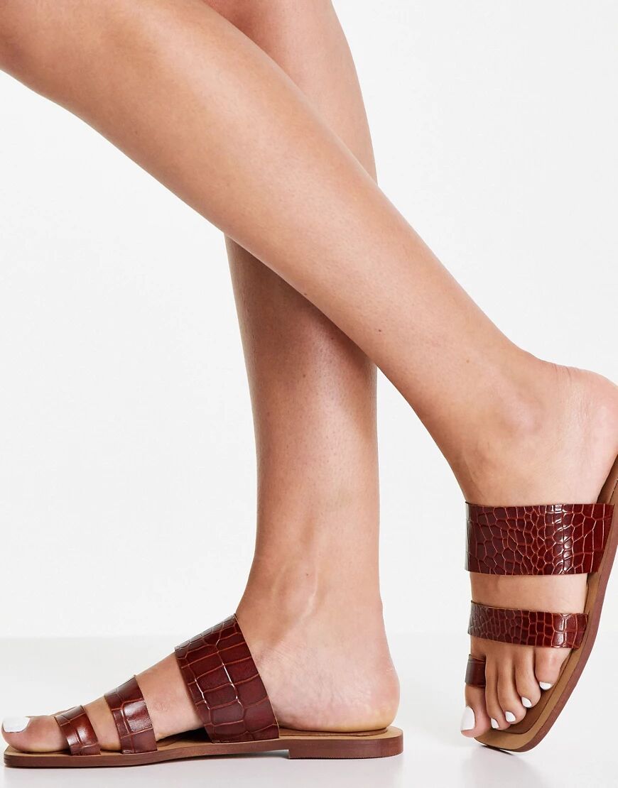 ASRA Sabrina flat sandals with toe loop in brown croc  Brown