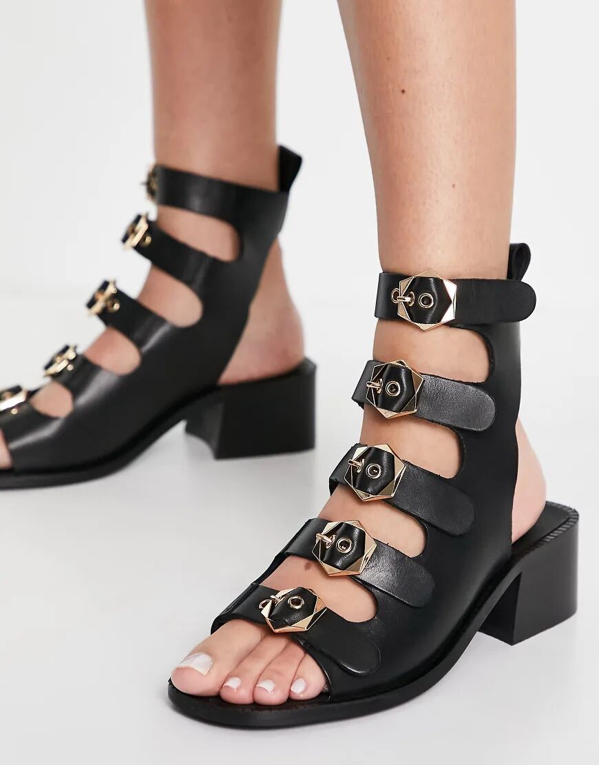 ASRA Starla gladiator sandals in black leather  Black