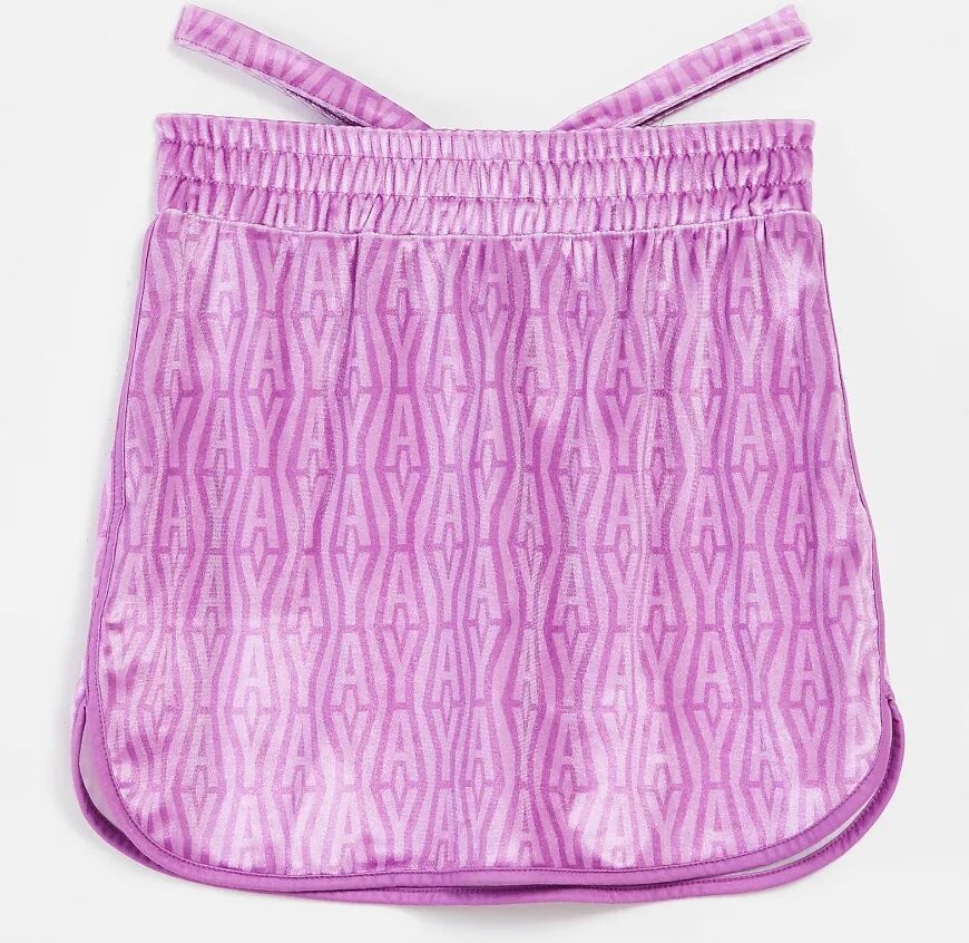 ASYOU hip strap velour mini skirt co-ord in purple monogram  Purple