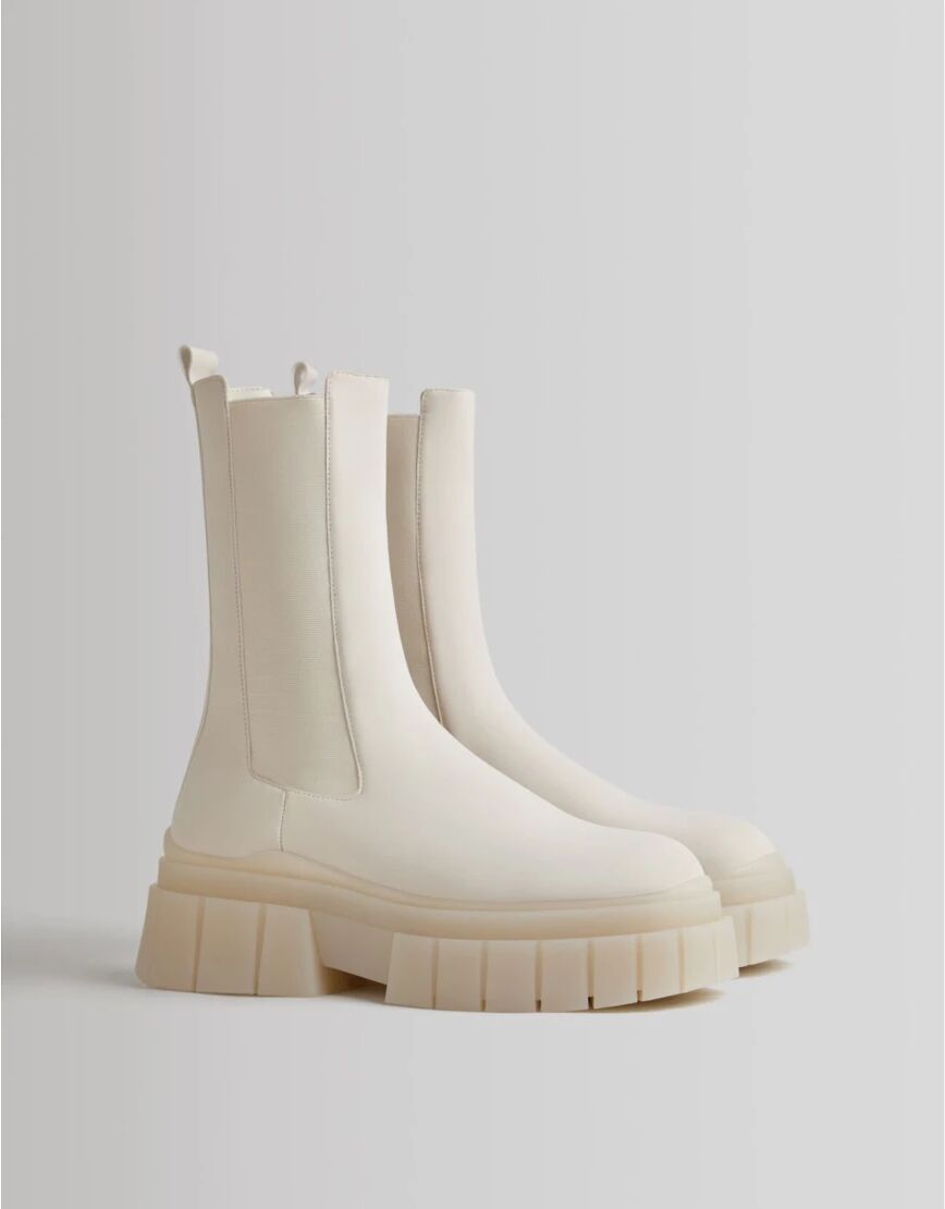 Bershka chunky chelsea boot in white  White