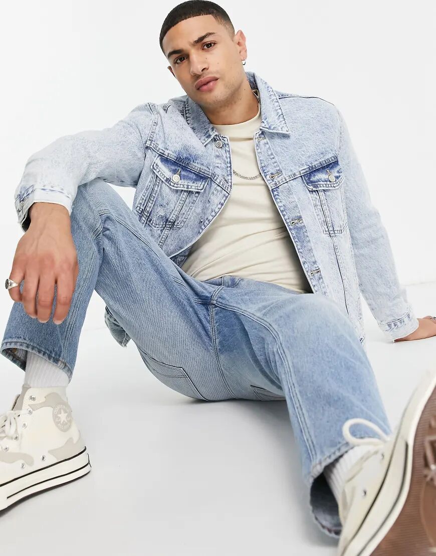 Bershka denim jacket in light blue  Blue