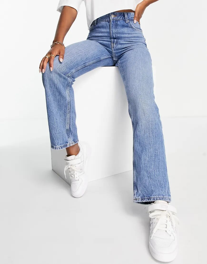 Bershka high waisted dad jean in medium blue  Blue