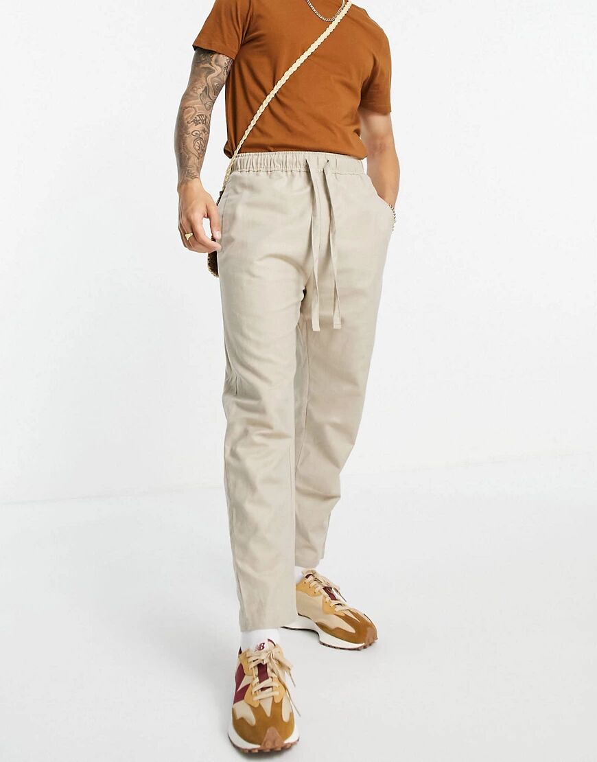 Bershka loose fit lightweight trousers in sand-Neutral  Neutral