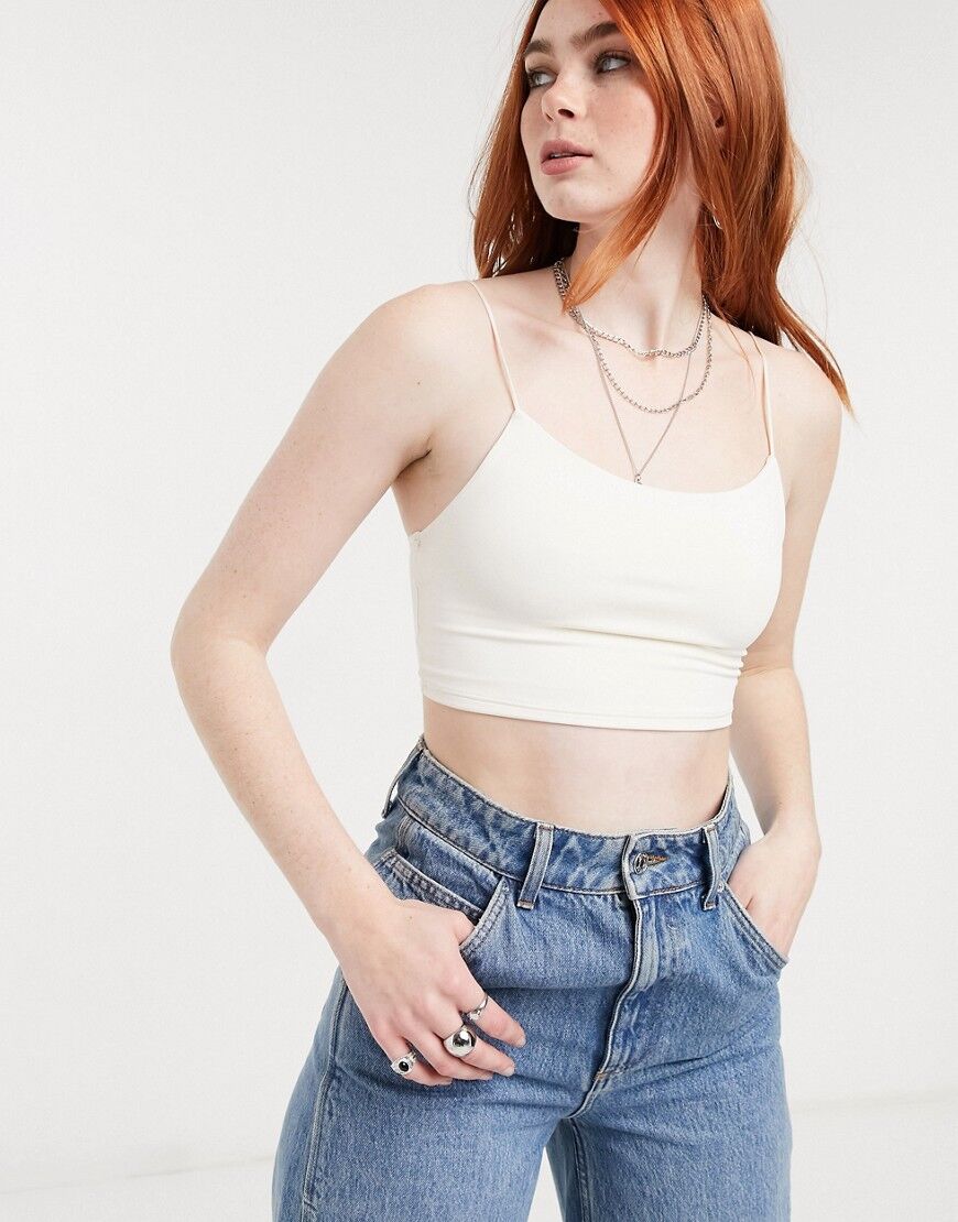 Bershka strappy cami in ecru-White  White