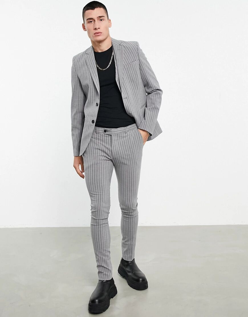 Bolongaro Trevor stripe seersucker skinny fit suit jacket-Grey  Grey