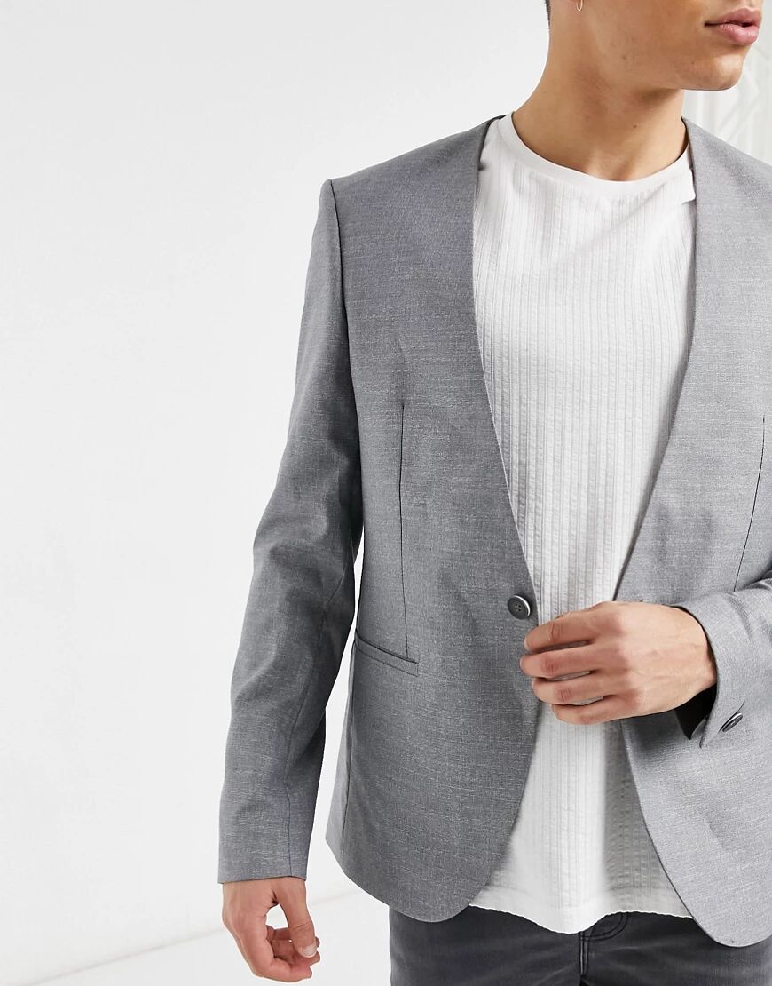 Bolongaro Trevor waterfall collarless skinny suit jacket-Grey  Grey