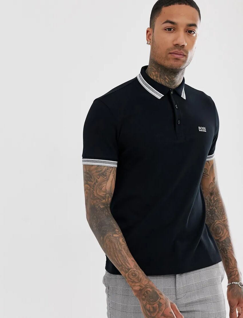 BOSS Athleisure Paddy tipped polo in black  Black