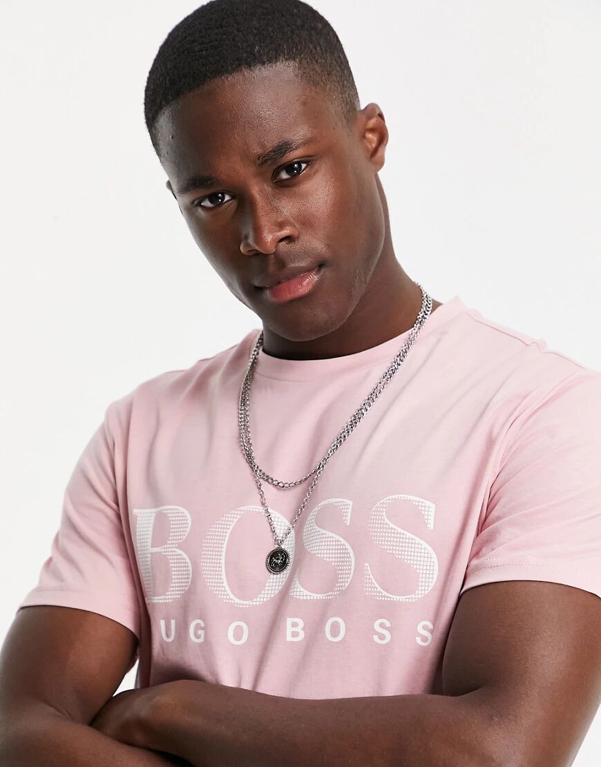 BOSS Bodywear BOSS Beachwear large logo sun protection t-shirt in light pink  Pink