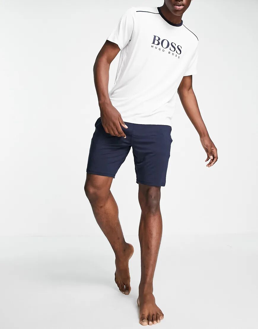 BOSS Bodywear Refined pyjama shorts & t-shirt set in white/ navy  Navy