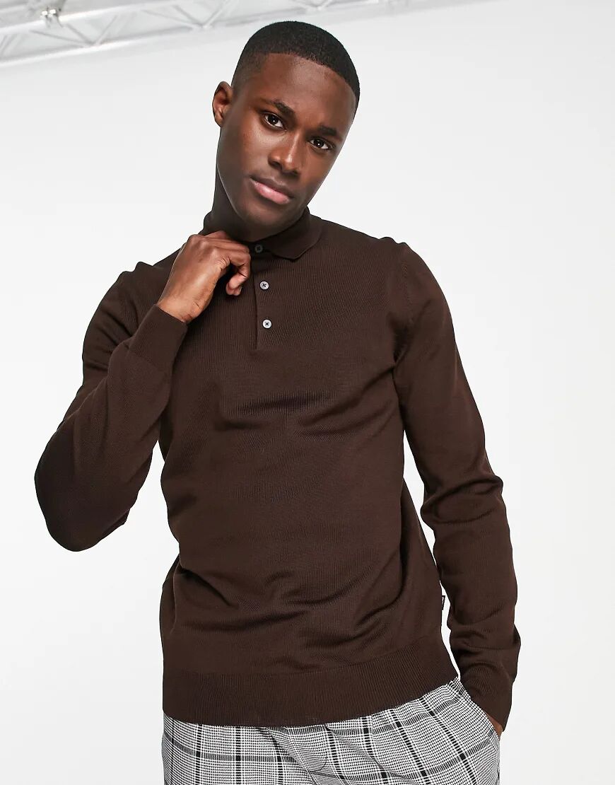 BOSS Business bono long sleeve polo shirt-Brown  Brown