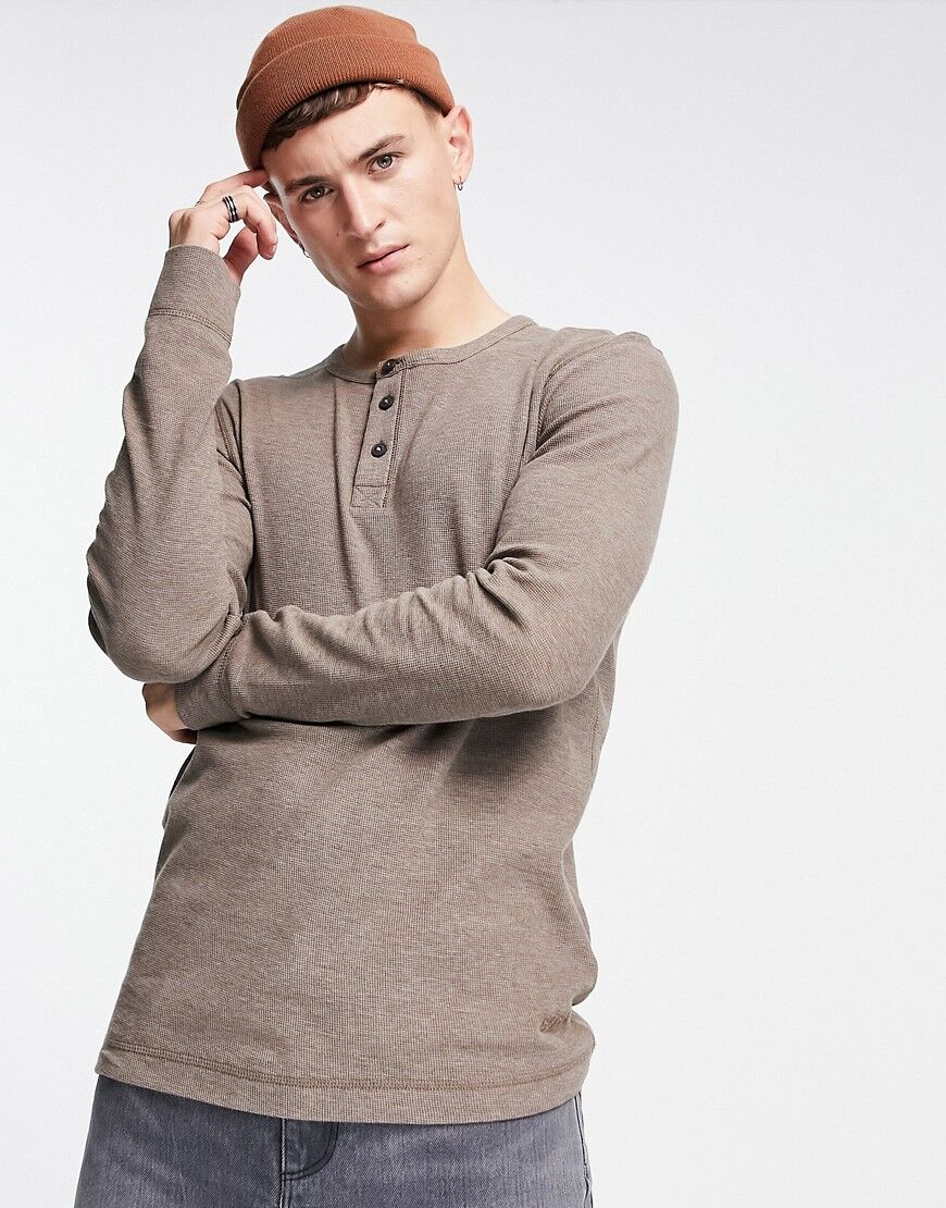 BOSS Triflash grandad collar long sleeve top in dark grey  Grey