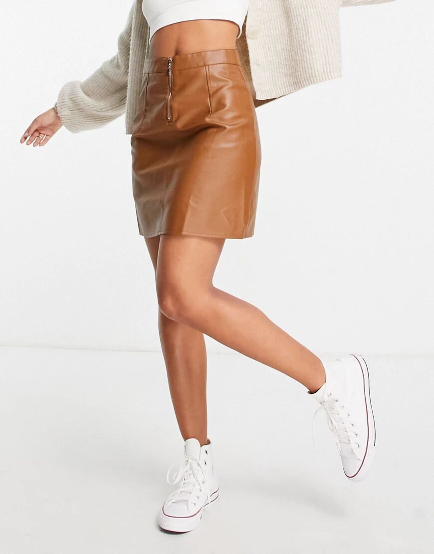 Brave Soul faux leather mini skirt in brown  Brown