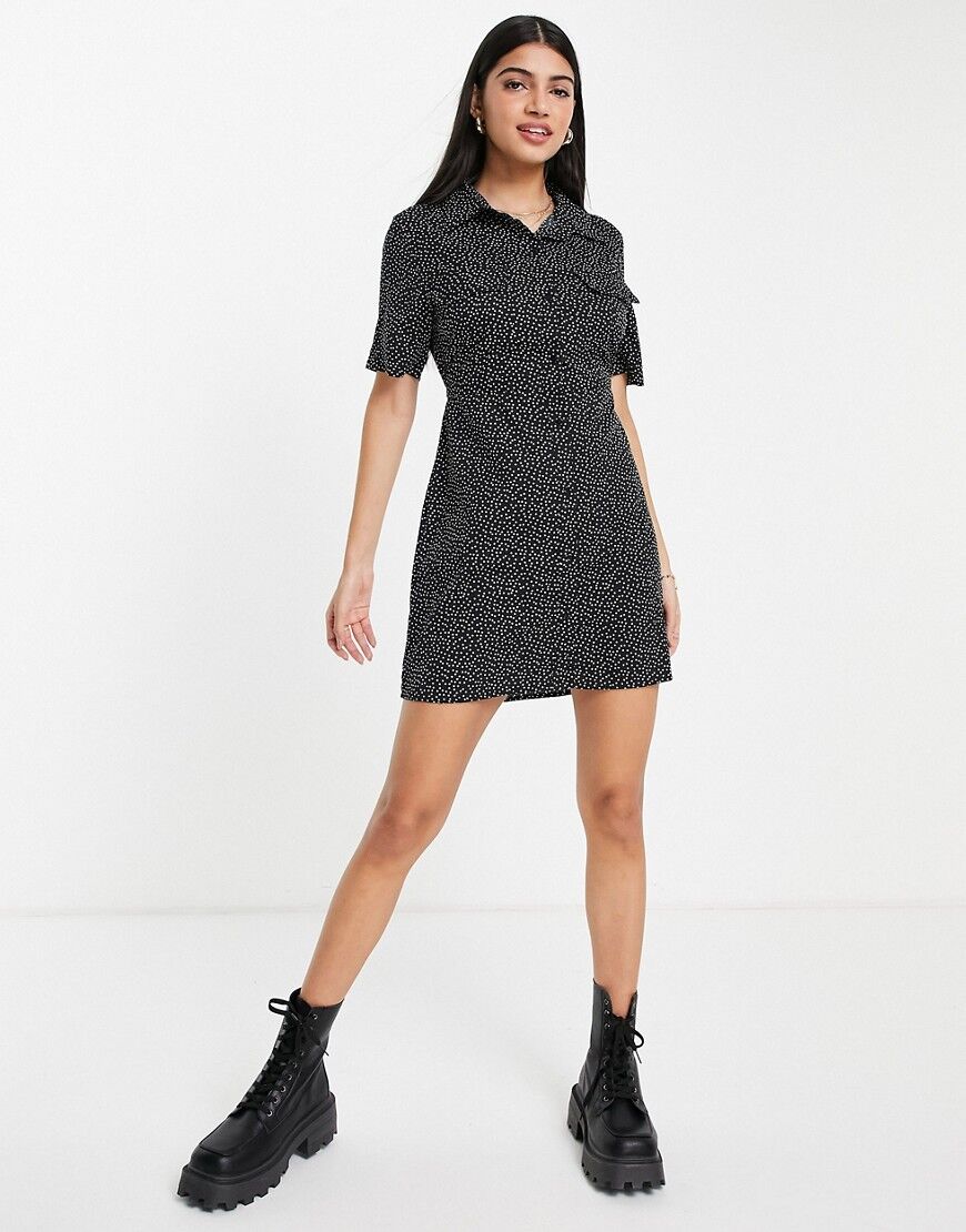 Brave Soul print shirt dress in black  Black