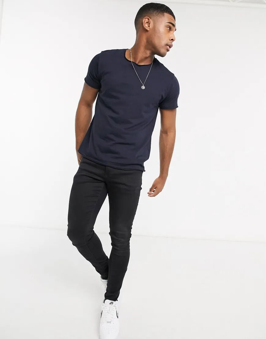 Brave Soul raw edge t-shirt-Navy  Navy