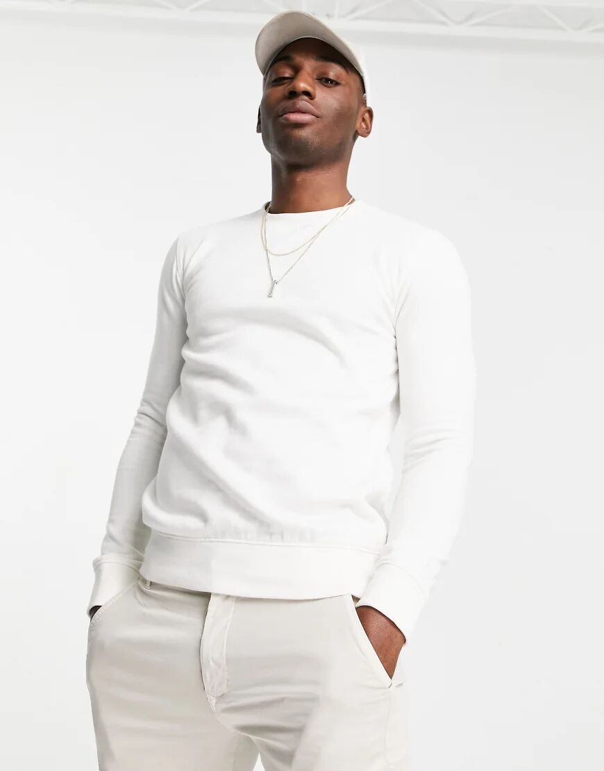 Burton Menswear muscle fit sweat in ecru-White  White