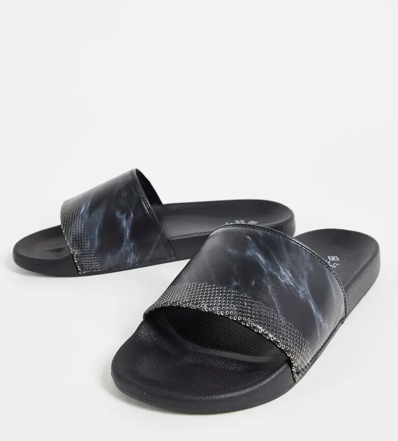 Call It Spring vegan jeeree marble sliders in black  Black