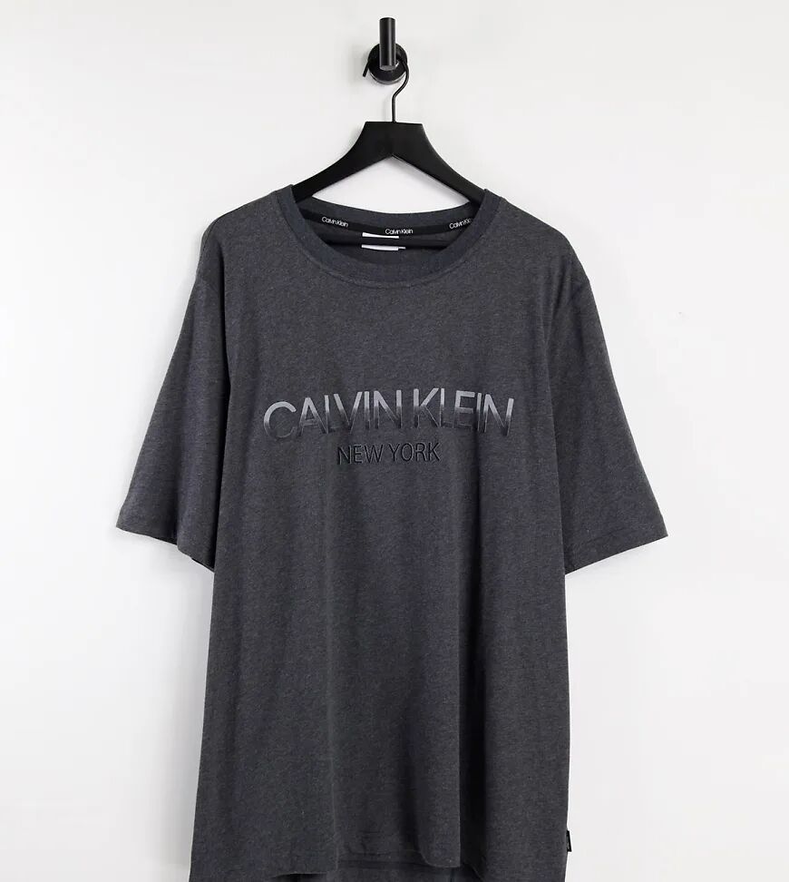 Calvin Klein Big & Tall tone on tone logo t-shirt in mid grey marl  Grey