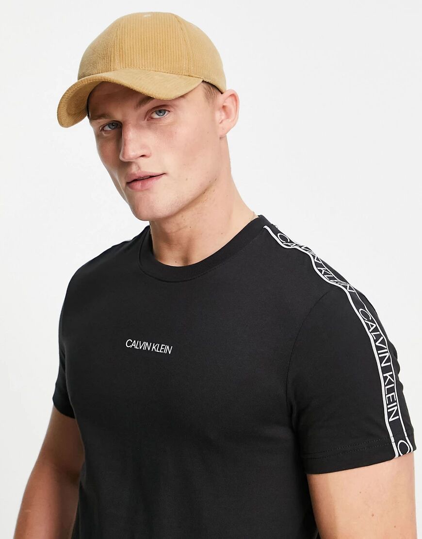 Calvin Klein central & tape logo t-shirt in black  Black