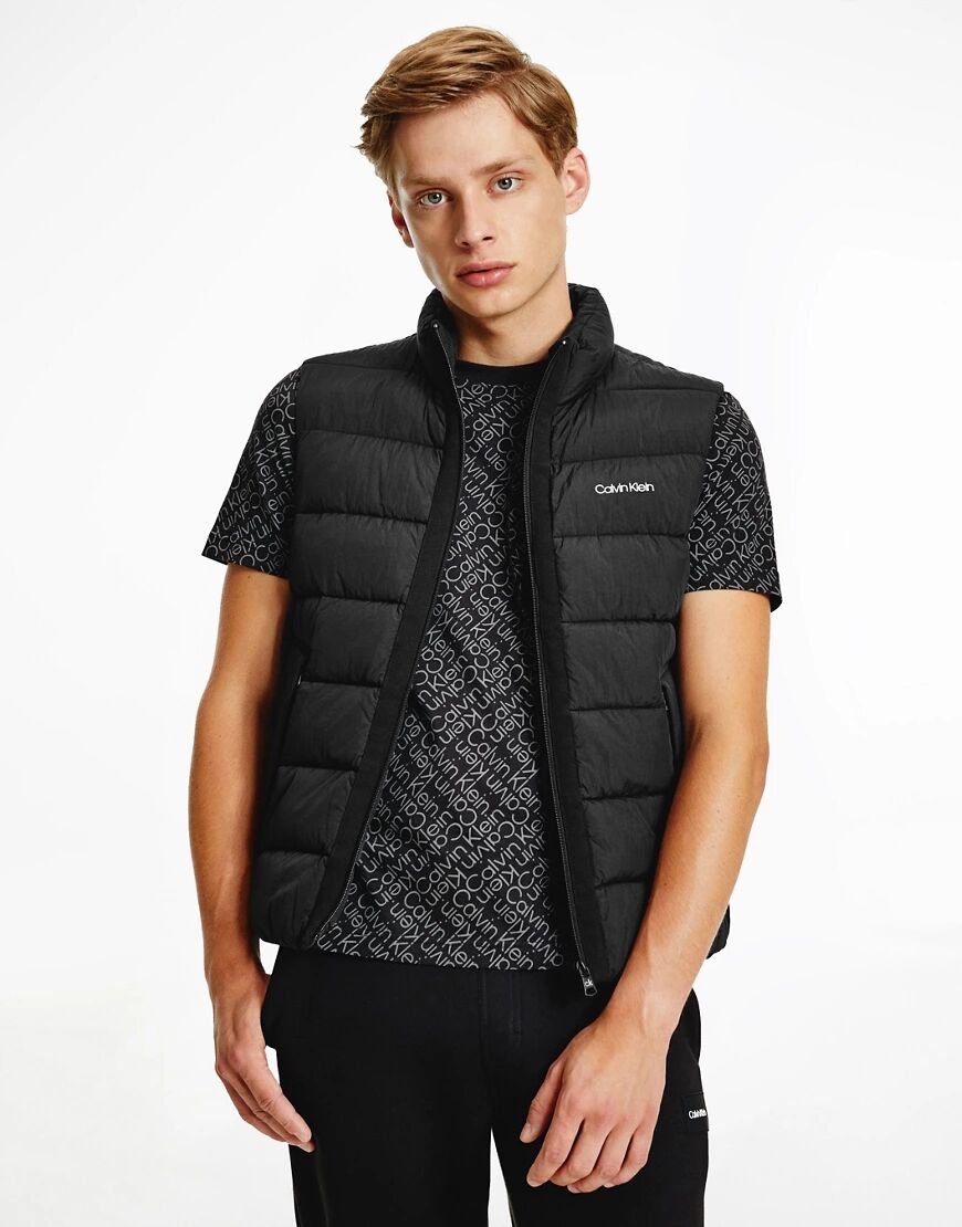 Calvin Klein crinkle nylon puffer vest in black  Black