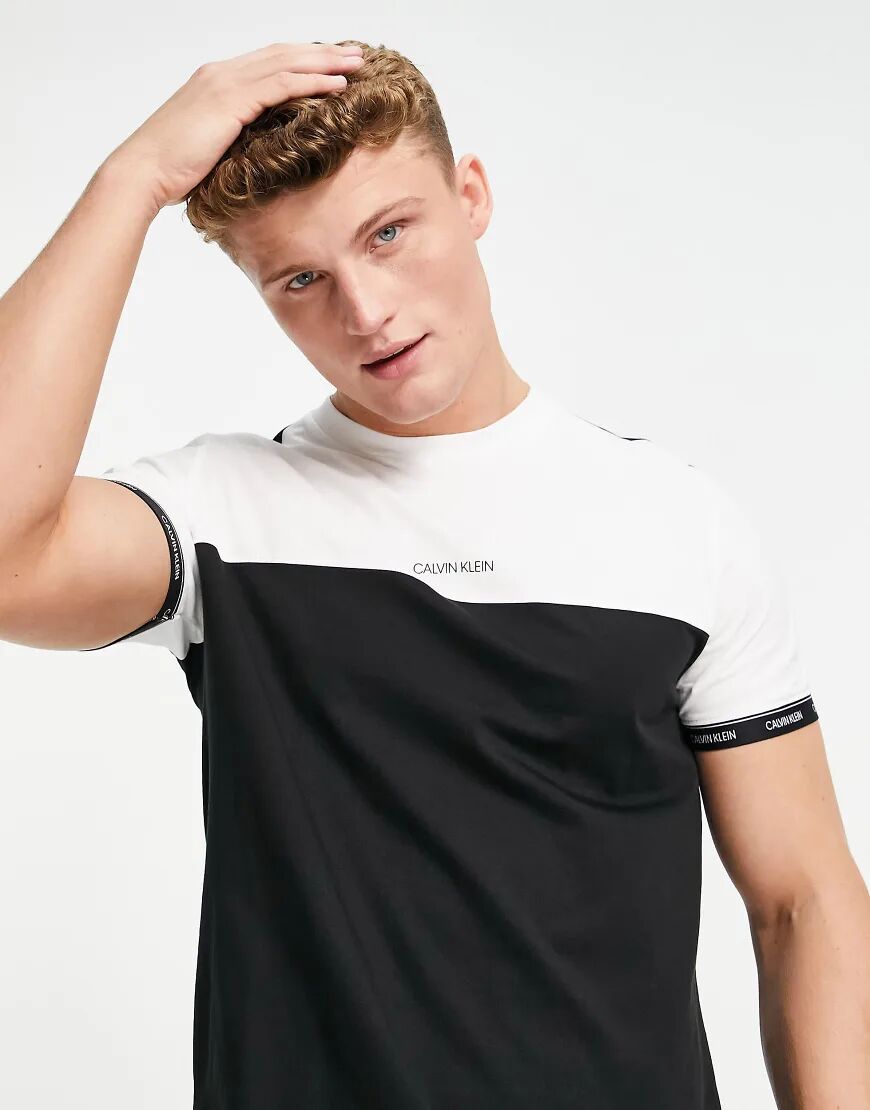 Calvin Klein logo stripe cuff colourblock t-shirt in white/black  Black