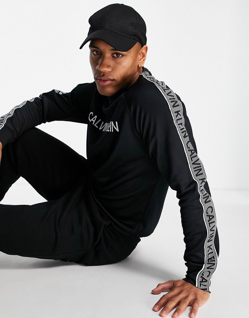 Calvin Klein Performance front and side taping logo sweatshirt in black  Black